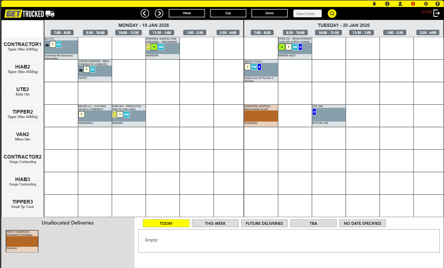 Delivery schedule interface